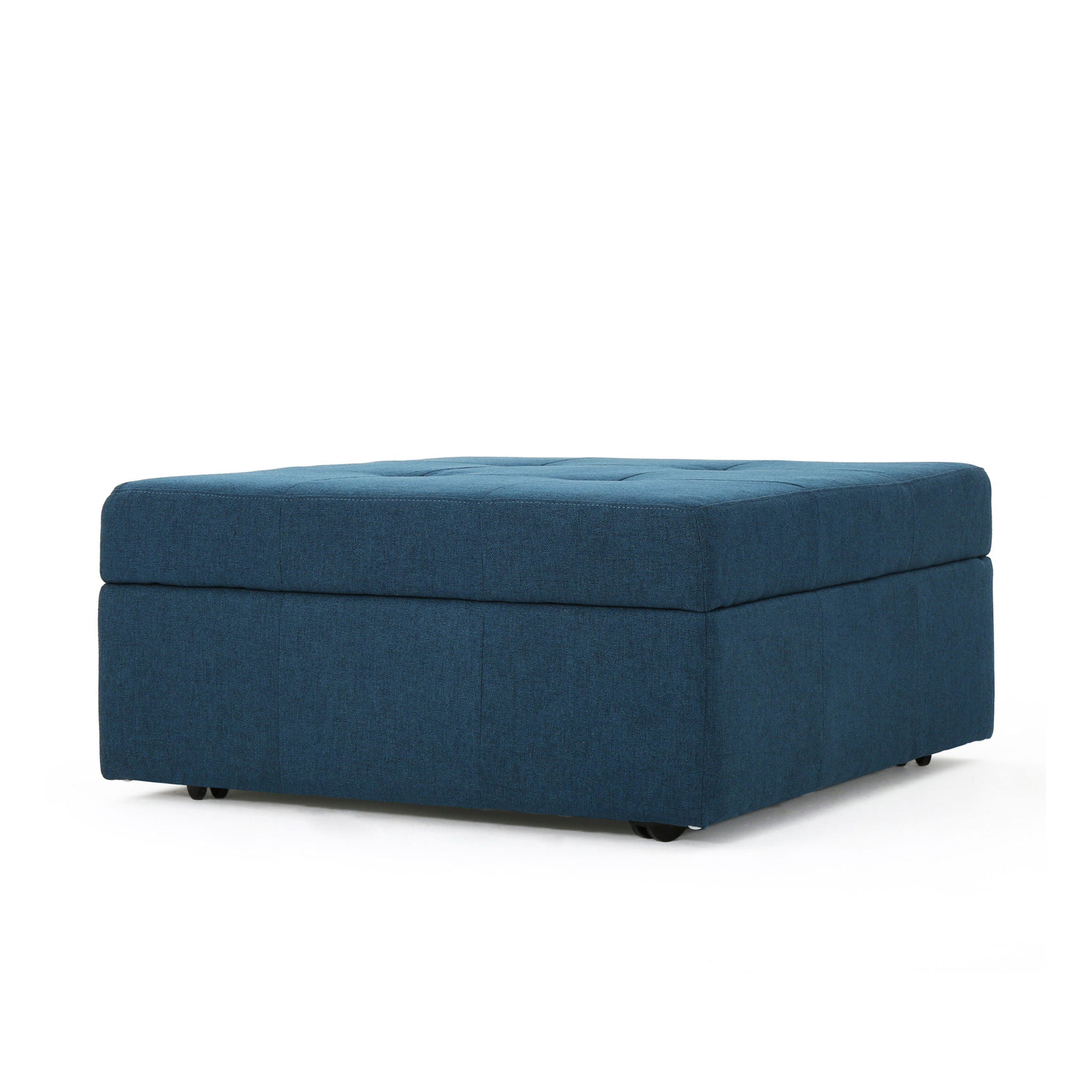 Flip Top Ottoman With Tufted Waffle Stitch And Rolling Casters - Navy Blue by HouseOfZazla