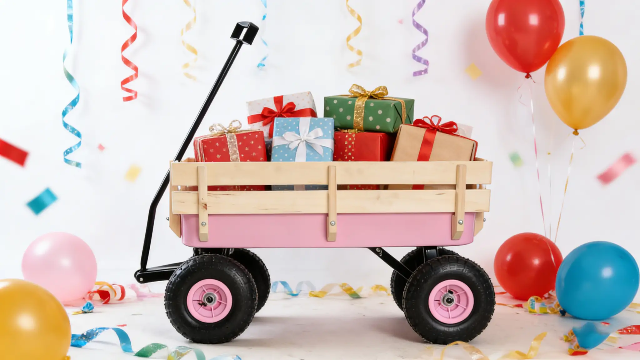 Outdoor All Terrain Garden Wagon with Wooden Railings and Pneumatic Tires by HouseOfZazla