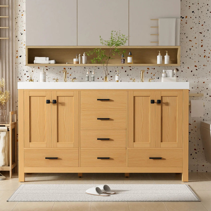 Bathroom Vanity With Double Sink, Soft Close Doors & Drawers Handles - Wood by Unique Piece Furniture