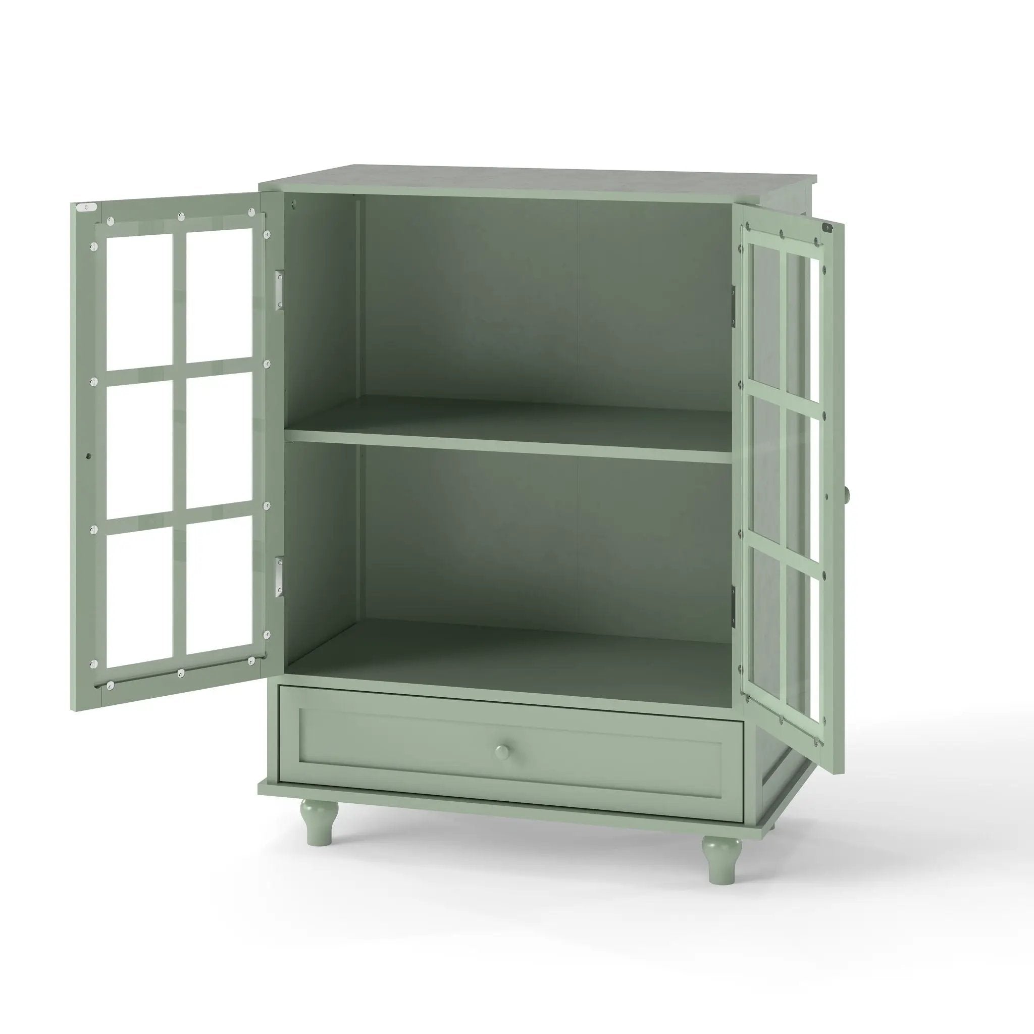 Minimalist Buffet Cabinet With Double Glass Doors And Drawer