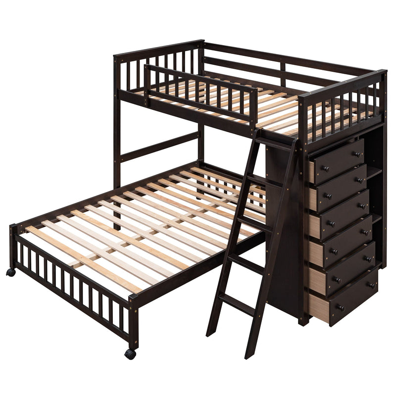 Bunk Bed With 6 Drawers And Flexible Shelves, Bottom Bed With Wheels by HouseOfZazla