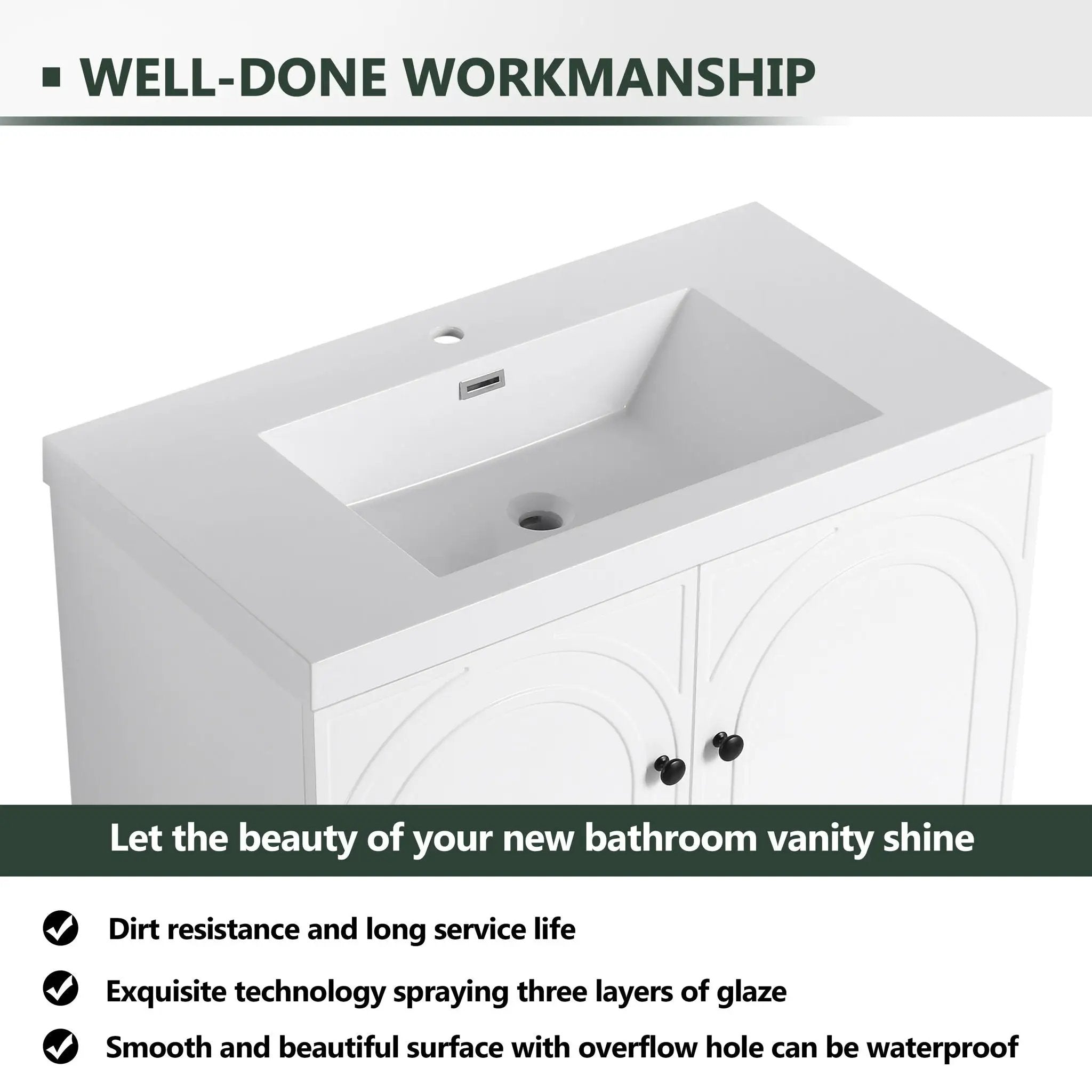 Contemporary Freestanding Bathroom Vanity With Resin Sink & Soft-Close Cabinet Doors by Unique Piece Furniture
