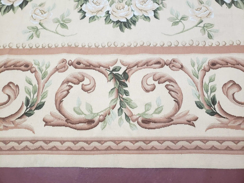 Elegant Aubusson Rug 10 x 14, Cream and Ivory Simple Aubusson Floral Carpet, Hand-Woven, European, New Aubusson Rug, Wool Area Rug, Violins by Jewel Rugs
