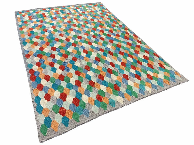 6.5 x 9.5 Colorful Chobi Kilim Rug 6 x 9 Multicolor Turkish Kilim Rug 7x10 Chobi Kilim Rug Playroom Rug Wool Kilim Rug 6x9 New Tribal Kilim by Jewel Rugs