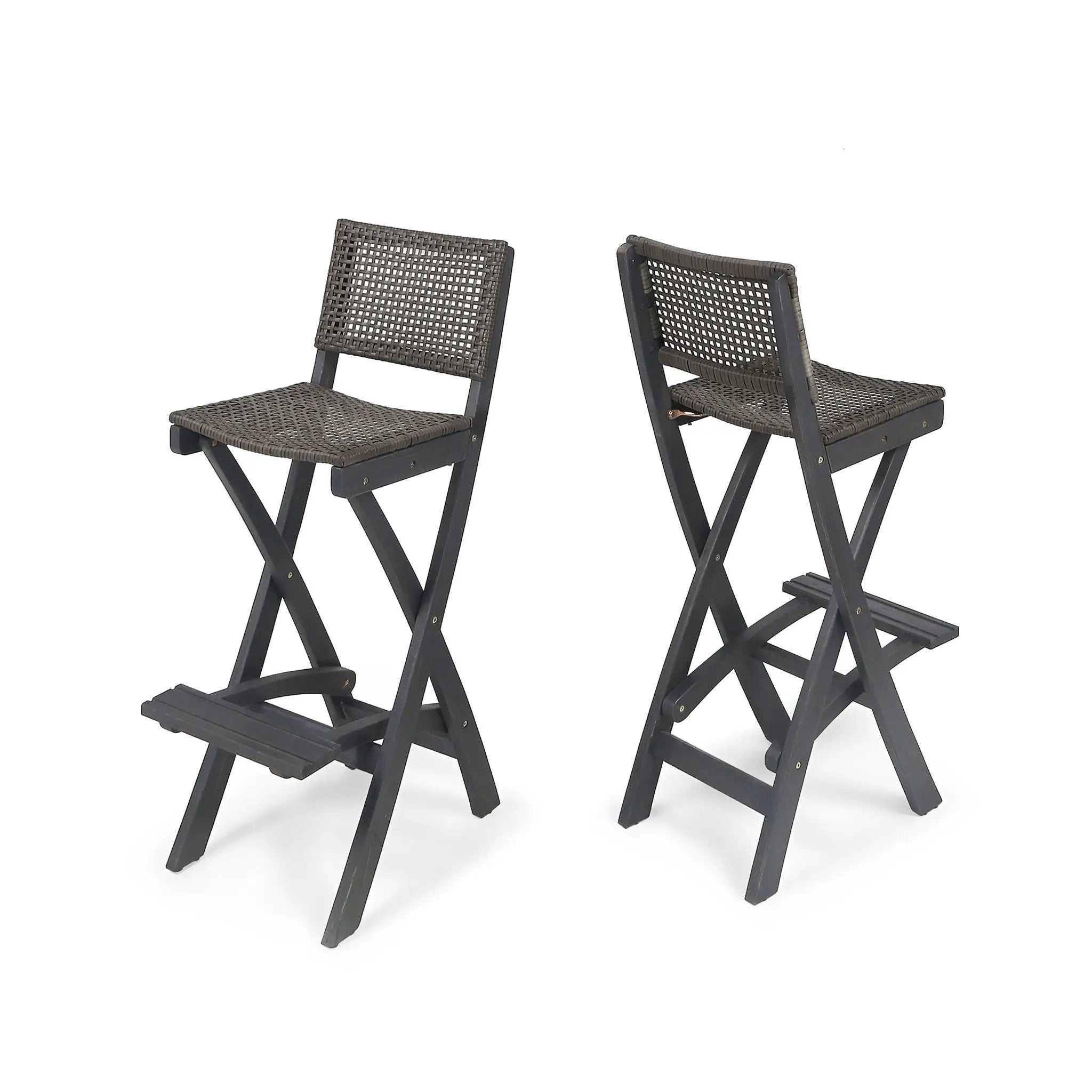 Outdoor Folding Acacia Wood Barstools With Rattan Backrest And Seat by HouseOfZazla