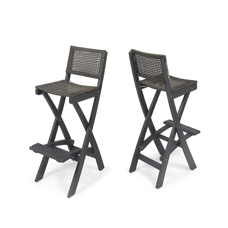 Outdoor Folding Acacia Wood Barstools With Rattan Backrest And Seat by HouseOfZazla