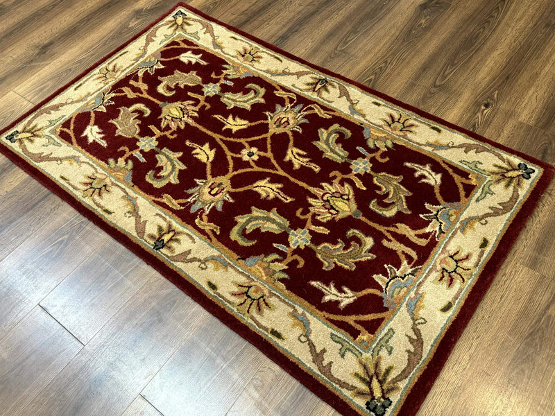 Small Floral Wool Rug 3x5, Safavieh Heritage Collection, Dark Red, Pair A by Jewel Rugs