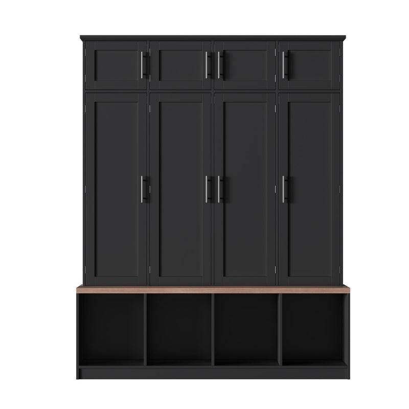 Farmhouse Hall Tree with 4 Hidden Hanging Hooks and Storage Bench by HouseOfZazla