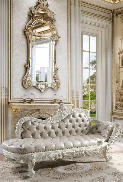 Vanaheim - Bench - Beige Synthetic Leather & Antique White by Unique Piece Furniture