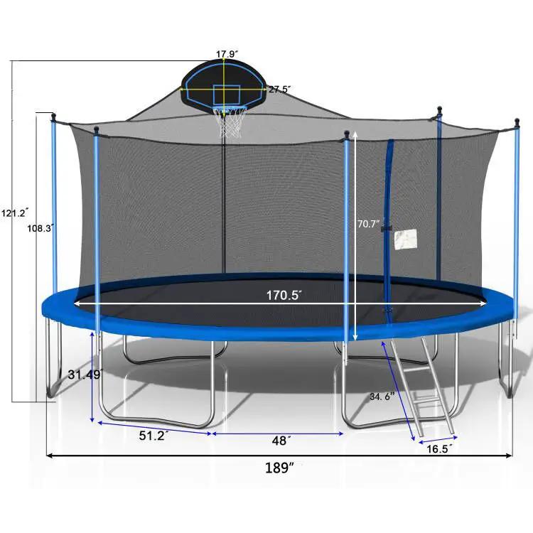 16Ft Trampoline For Adults & Kids With Basketball Hoop, Double-Sided Cover, Outdoor Trampolines With Ladder And Safety Enclosure Net For Kids And Adults - Blue by HouseOfZazla