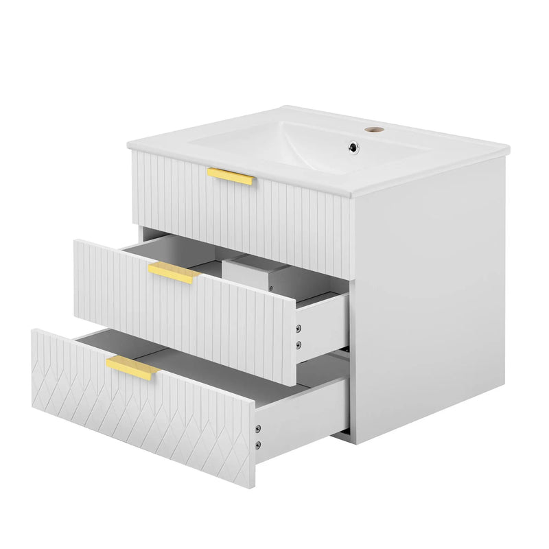 Wall Mounted Floating Cabinet With Double Drawer, Rectangular Sink by HouseOfZazla