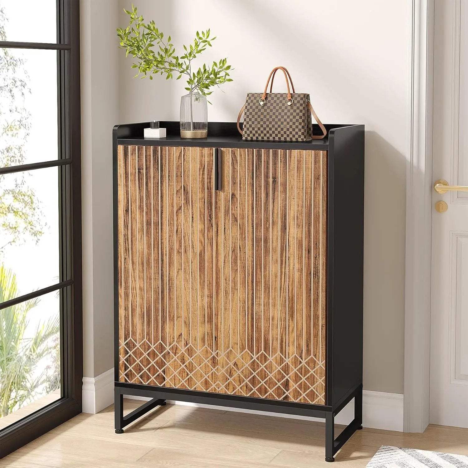 5 Tier Shoe Cabinet With Doors, Compact Entryway Storage Organizer