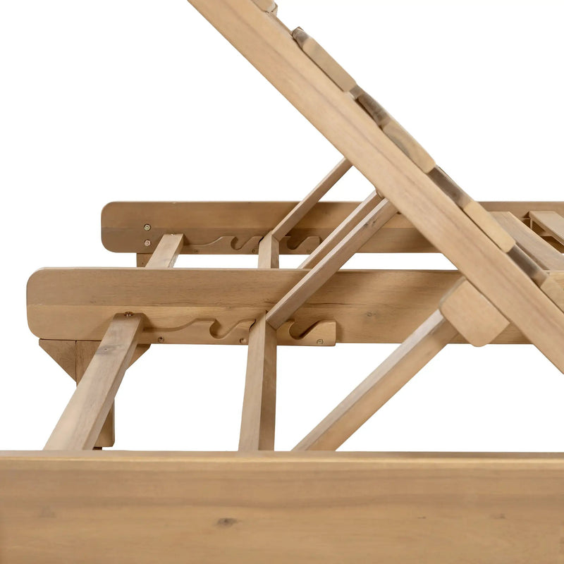 Light Teak Finish Acacia Wood Double Chaise Lounger by HouseOfZazla