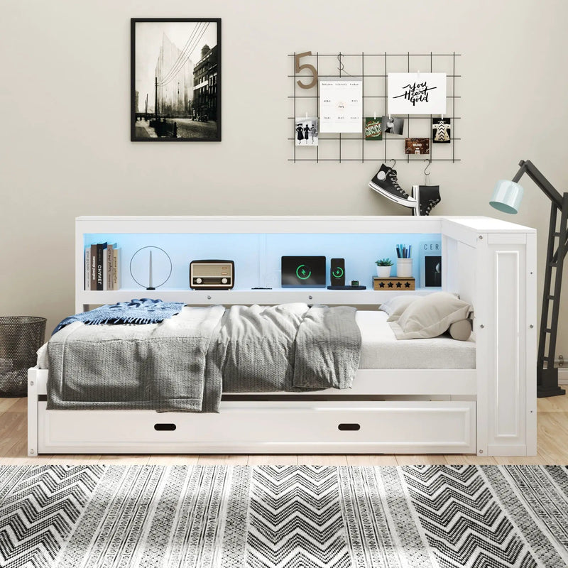 Daybed With Storage Shelves, LED, USB, And Trundle by Unique Piece Furniture