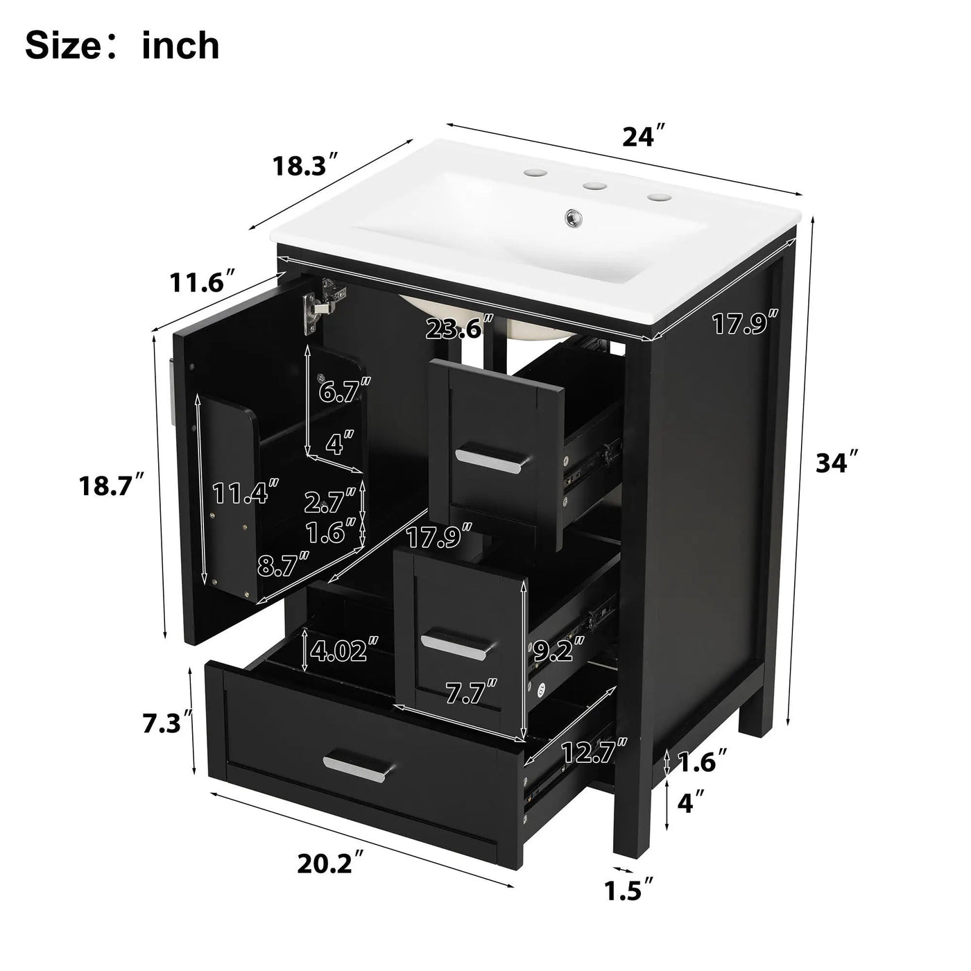 Bathroom Vanity With Sink, Soft-Close Doors, Double-Layer Shelf And 3 Drawers by Unique Piece Furniture