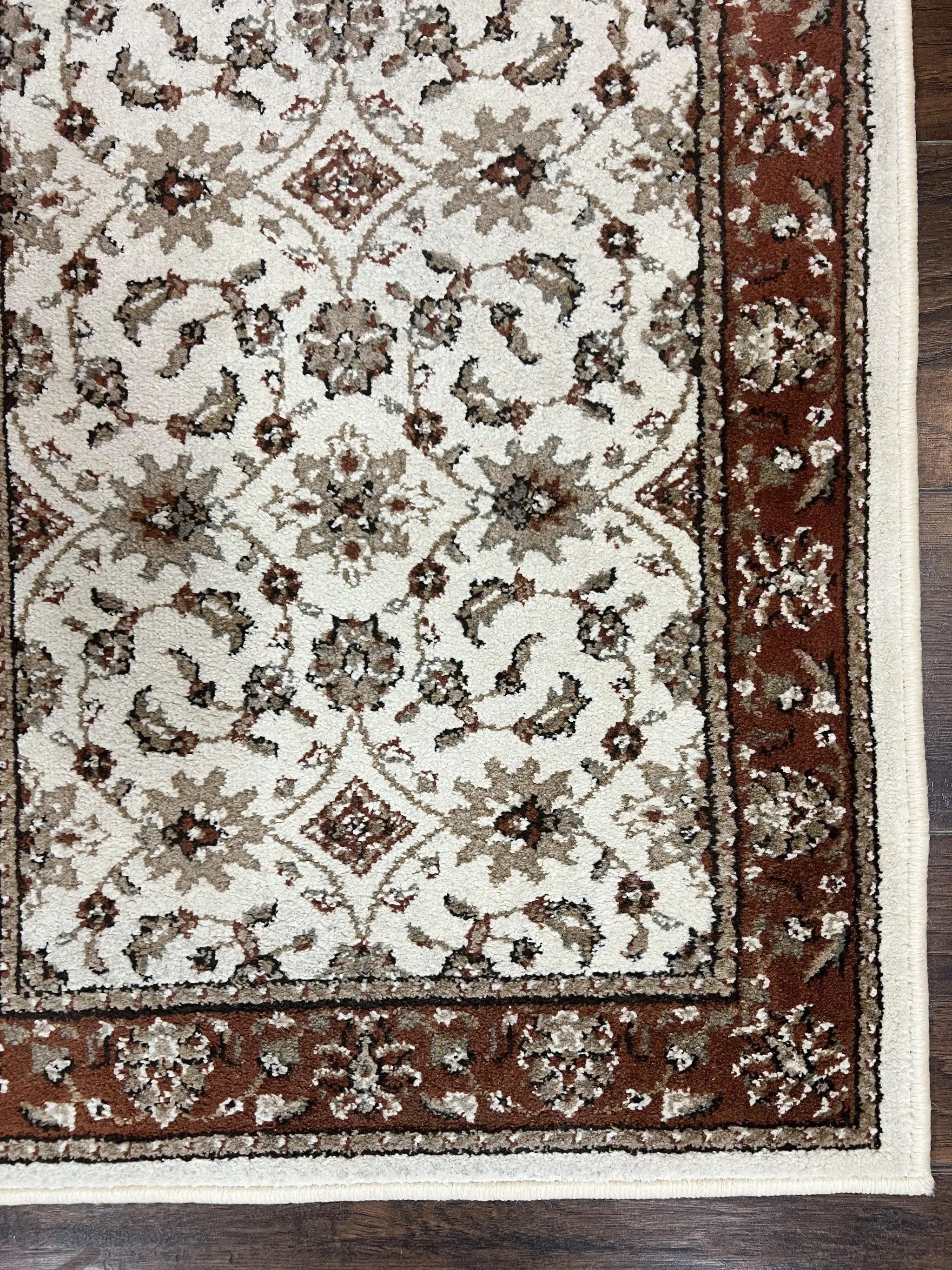 Runner Rug 2 x 7.6, Skinny Runner, Oriental Rug for Hallway, Ivory & Rust Red, Floral Allover by Jewel Rugs