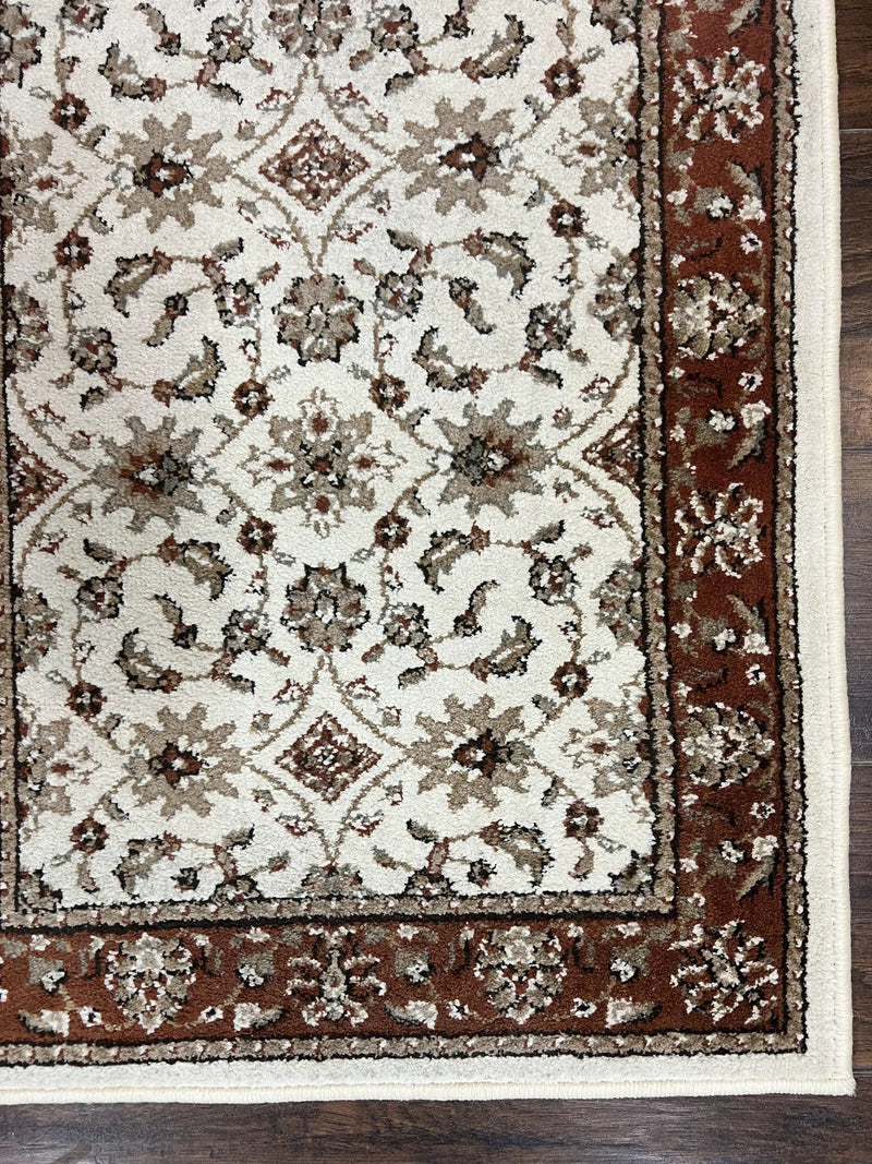 Runner Rug 2 x 7.6, Skinny Runner, Oriental Rug for Hallway, Ivory & Rust Red, Floral Allover by Jewel Rugs
