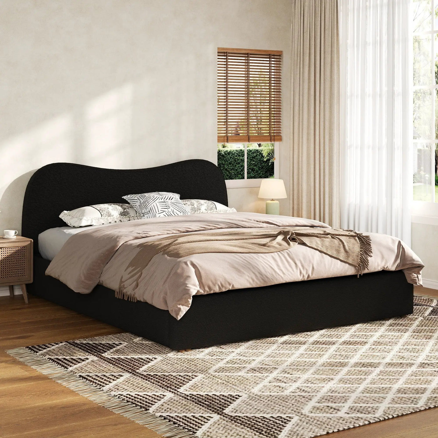 Queen Size Upholstered Platform Bed with Wooden Slats by HouseOfZazla