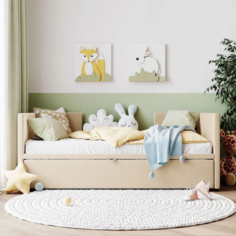 Twin Size Upholstered Daybed With Pop Up Trundle by HouseOfZazla