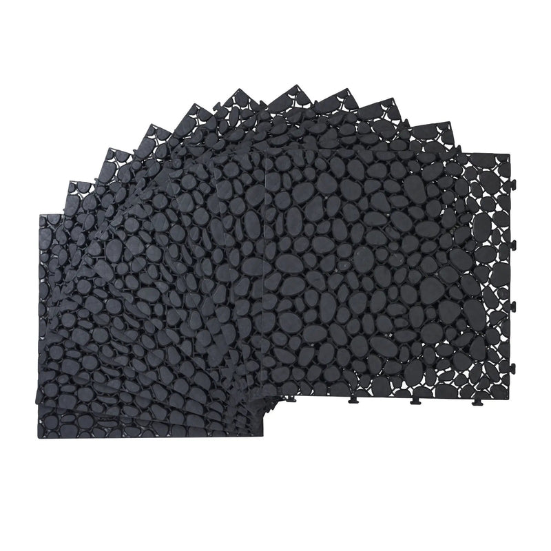 Interlocking Deck Tiles Plastic Waterproof Outdoor All Weather Anti-Slip Bathroom Shower Balcony Porch Strong Weight Capacity Upto 440 Lbs, Pebble Stone Pattern by HouseOfZazla