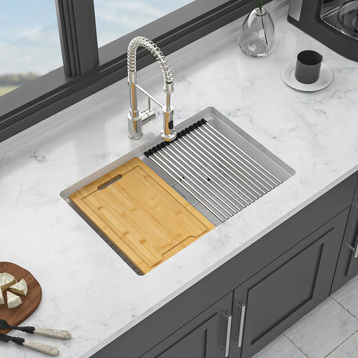 Quartz Kitchen Sink, Composite Workstation, Undermount by HouseOfZazla