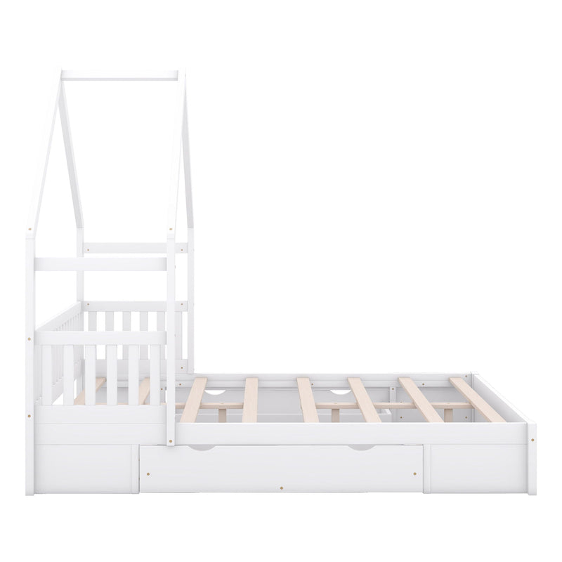 House Style Platform Bed With Guardrail And 2 Drawers by HouseOfZazla