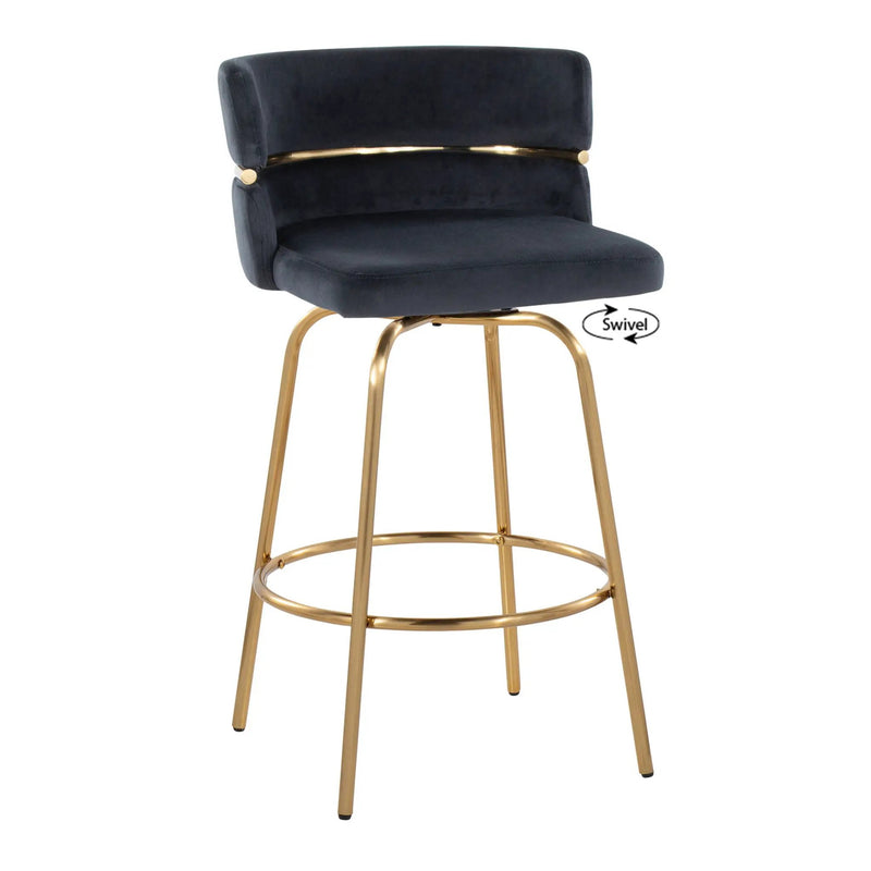 Cinch - Glam / Art Deco Fixed Height Counter Stool With Swivel With Round Footrest (Set of 2) by HouseOfZazla