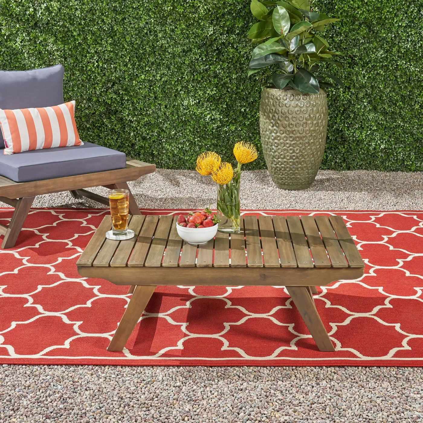 Outdoor Acacia Wood Coffee Table With Open Slat Design by HouseOfZazla