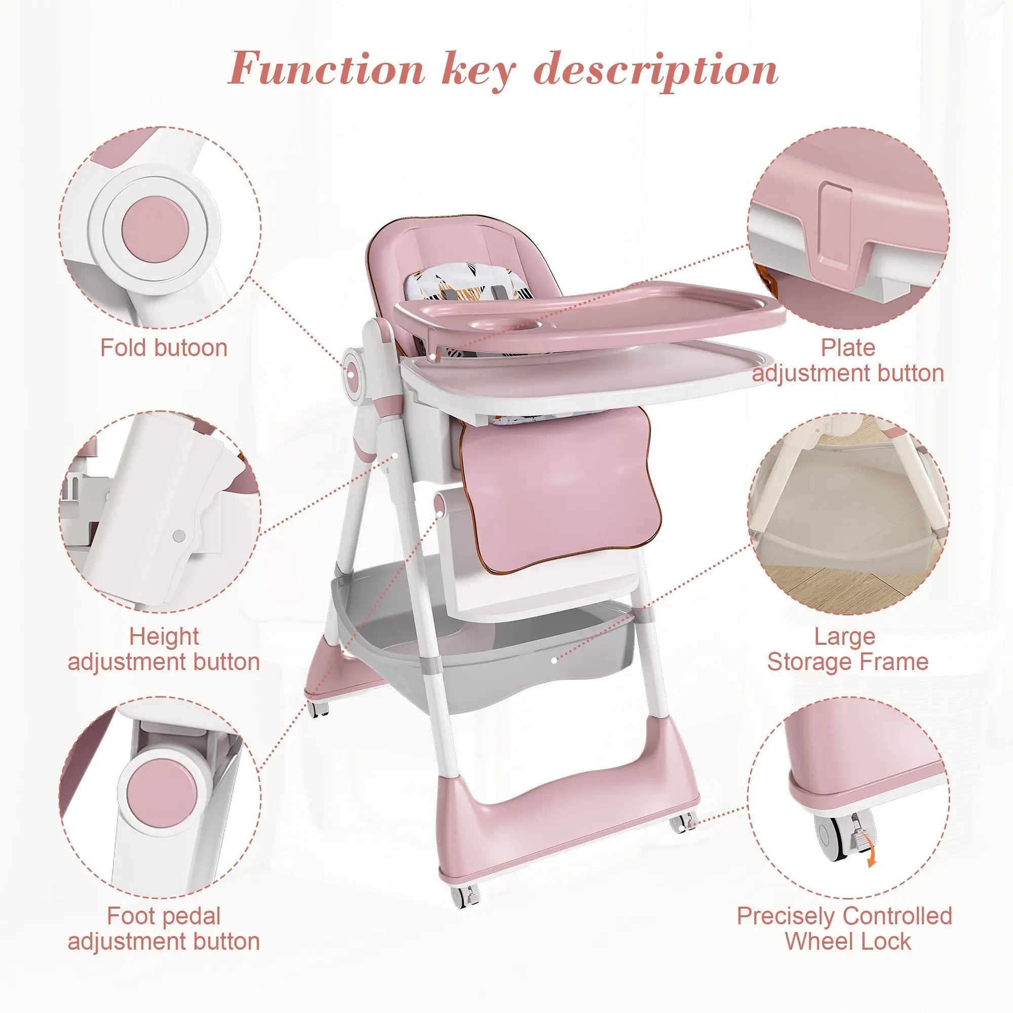 Adjustable Baby High Chair 0-6 Years – Portable Infant Feeding Seat (Pink) by HouseOfZazla