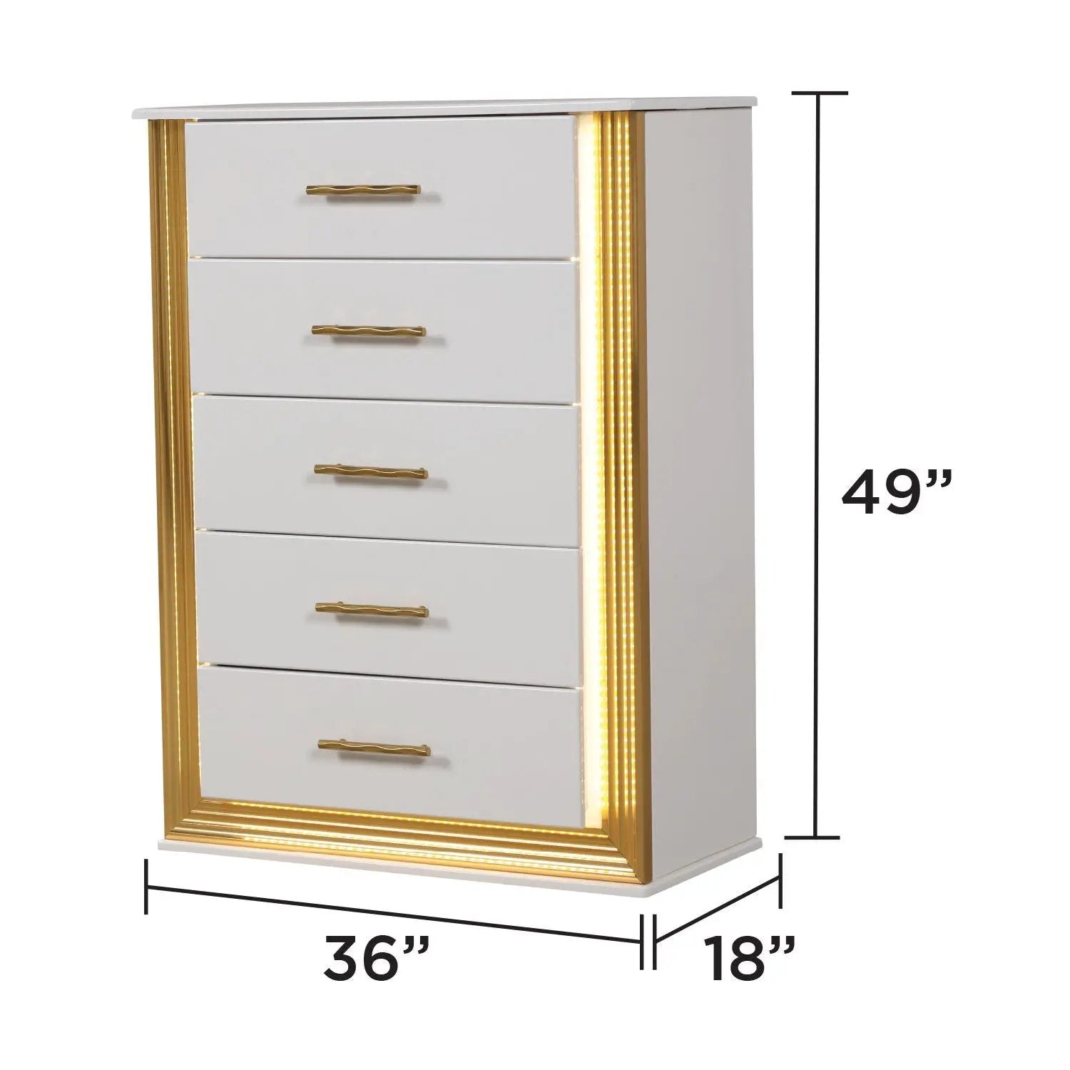 Obsession - 5 Drawer LED Chest - White by HouseOfZazla
