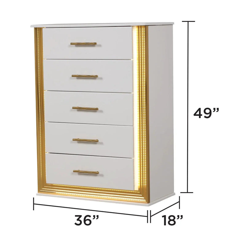 Obsession - 5 Drawer LED Chest - White by HouseOfZazla