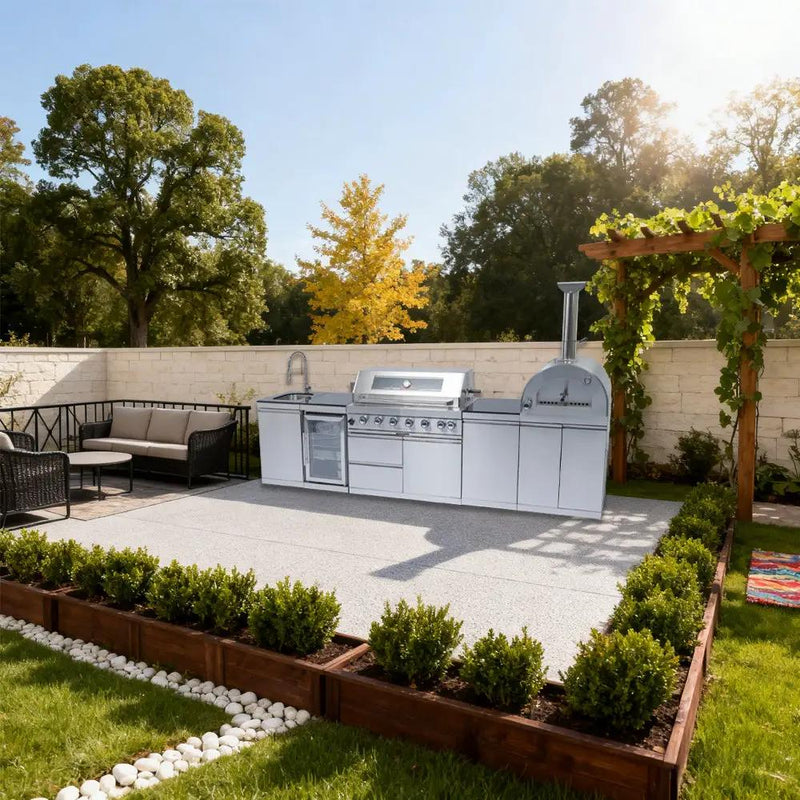 128" 120,000 BTU 6-Burner Outdoor Kitchen Island Grill with Pizza Oven by Chery Industrial