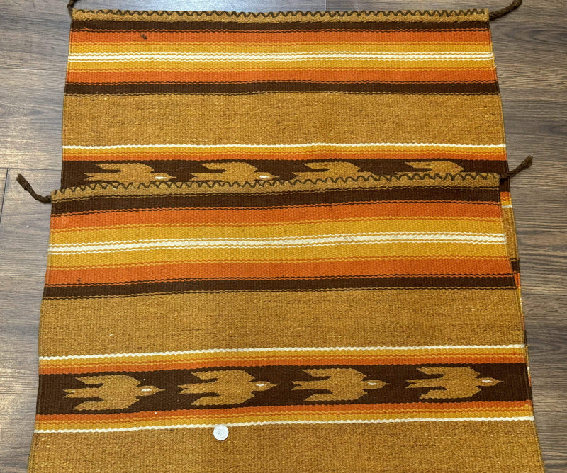 South American Rug Blanket 2.7 x 5.6, Wool, Handmade, Navajo Design, Orange Brown by Jewel Rugs