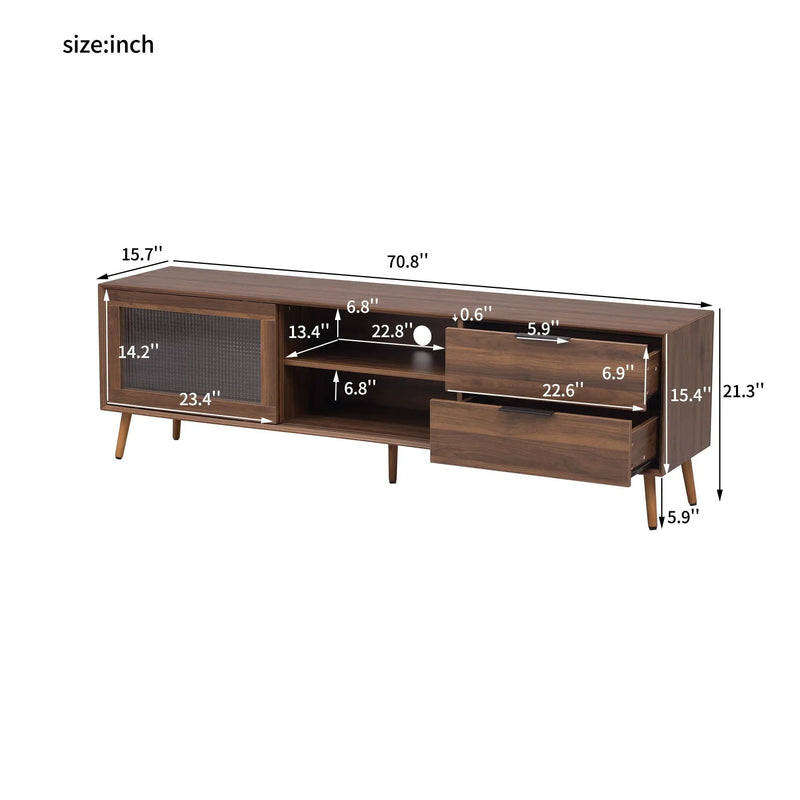 TV Stand, Media Console With 2 Doors, 2 Drawers & Storage Cabinet - Walnut by Unique Piece Furniture