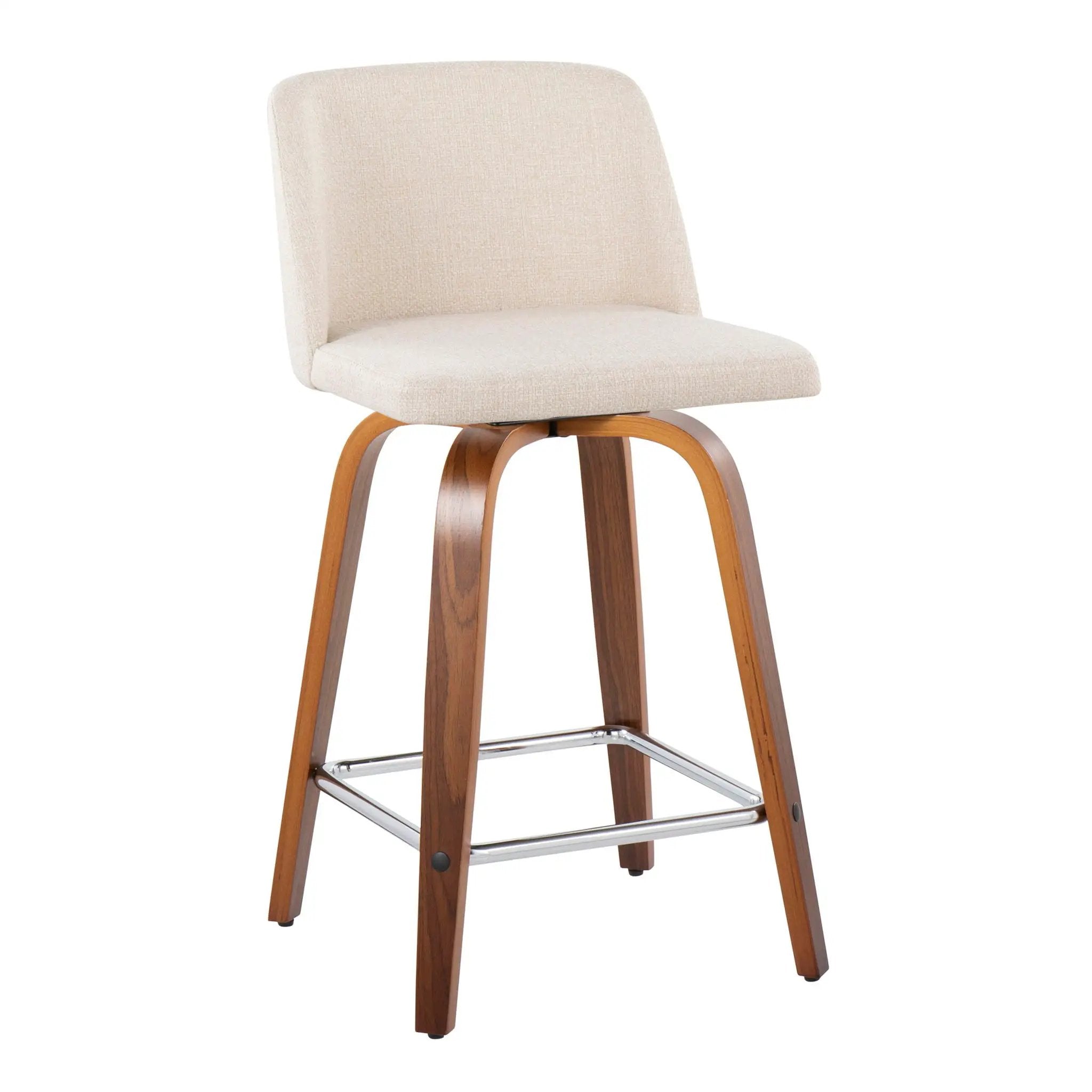 Toriano - Mid Century Modern Fixed Height Counter Stool With Swivel And Square Footrest (Set of 2) by HouseOfZazla