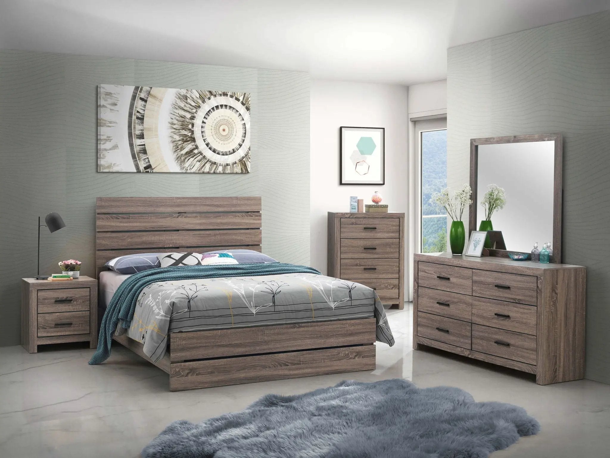 Brantford Wood Queen Panel Bed Barrel Oak by Unique Piece Furniture