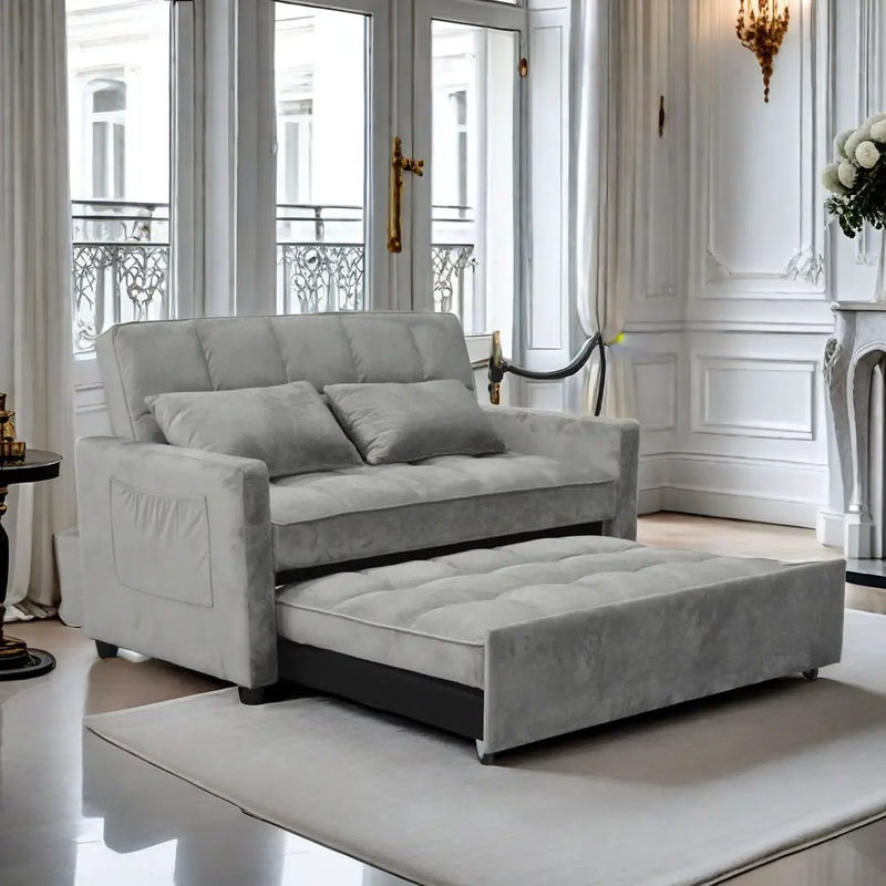 3 In 1 Convertible Sleeper Sofa Bed, Modern Fabric Futon Sofa Couch Pullout Bed, Adjustable Backrest With Three USB Ports, Two Side Pockets, Two Cup Holders And Swivel Phone Holder by Unique Piece Furniture
