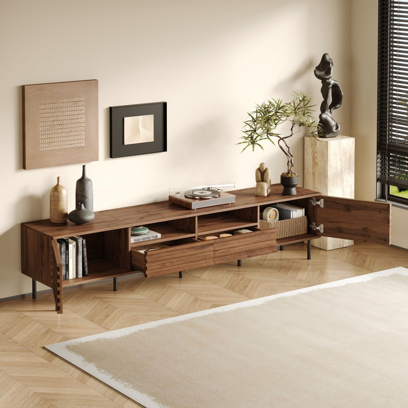 TV Stand For TVs Up To 85" With Closed Storage, Soft Closing Hinges - Walnut by Unique Piece Furniture