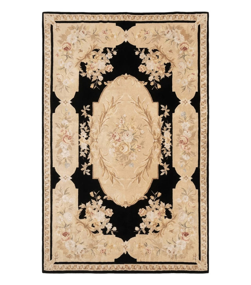 Chinese Aubusson Rug 6x9, Wool Pile, Black, Floral, Elegant by Jewel Rugs