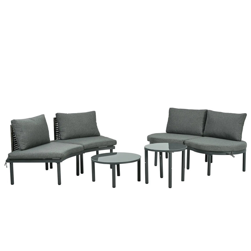6 Piece Patio Set, Half Moon Outdoor Sectional Sofa With 2 High Low Coffee Tables, 4 Pillows & Cushions by HouseOfZazla