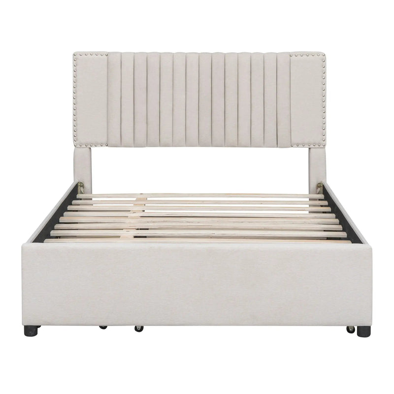Upholstered Platform Bed With Drawers, Classic Headboard Design by HouseOfZazla