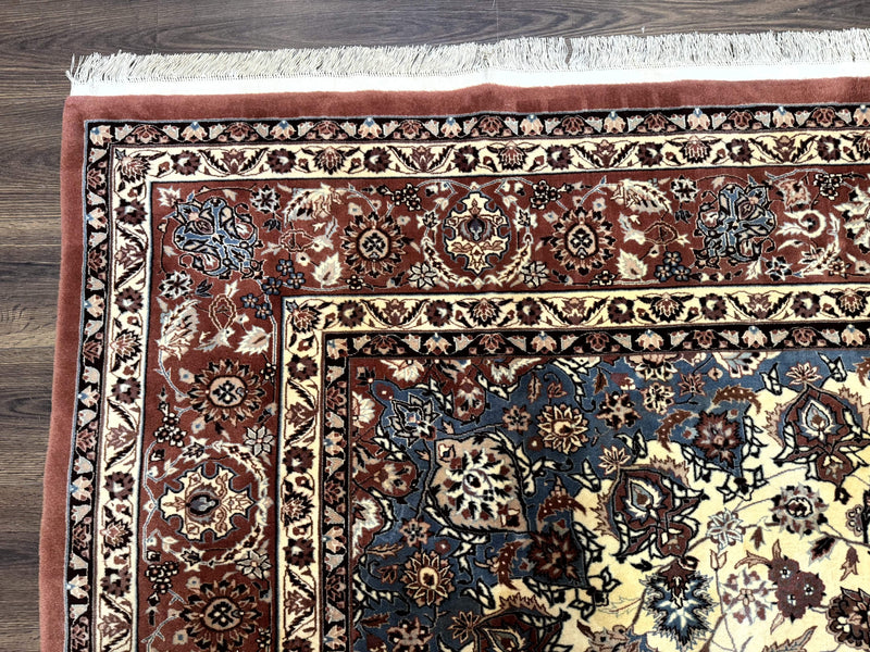 Persian Rug 8x10, Sino Persian Floral Medallion Carpet, Traditional Wool Area Rug, Cream and Brick Red, Fine 210 KPSI by Jewel Rugs