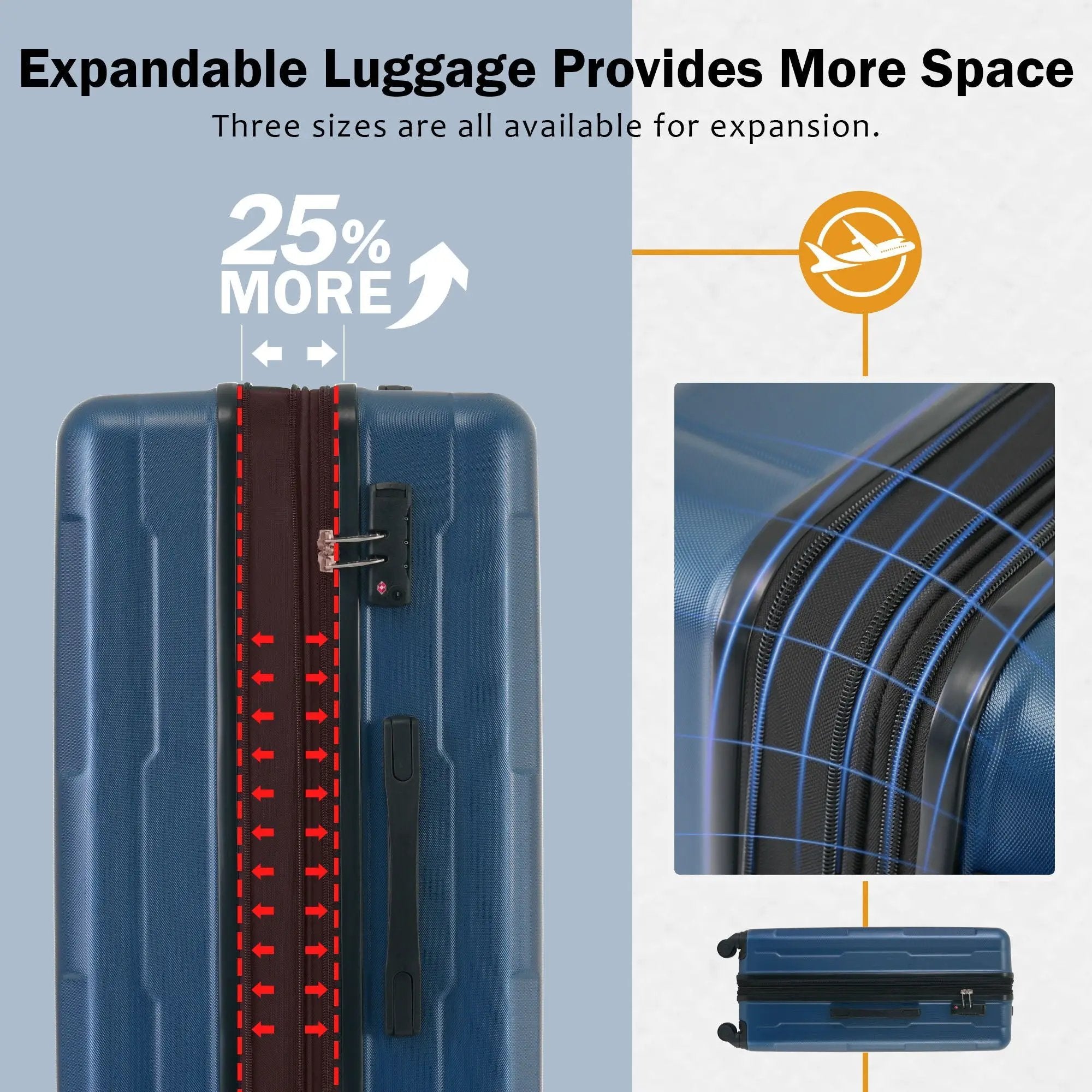 2 Piece Luggage Set With Bags Expanable Spinner Wheels ABS Lightweight Suitcase With Tsa Lock 20" / 28" by HouseOfZazla