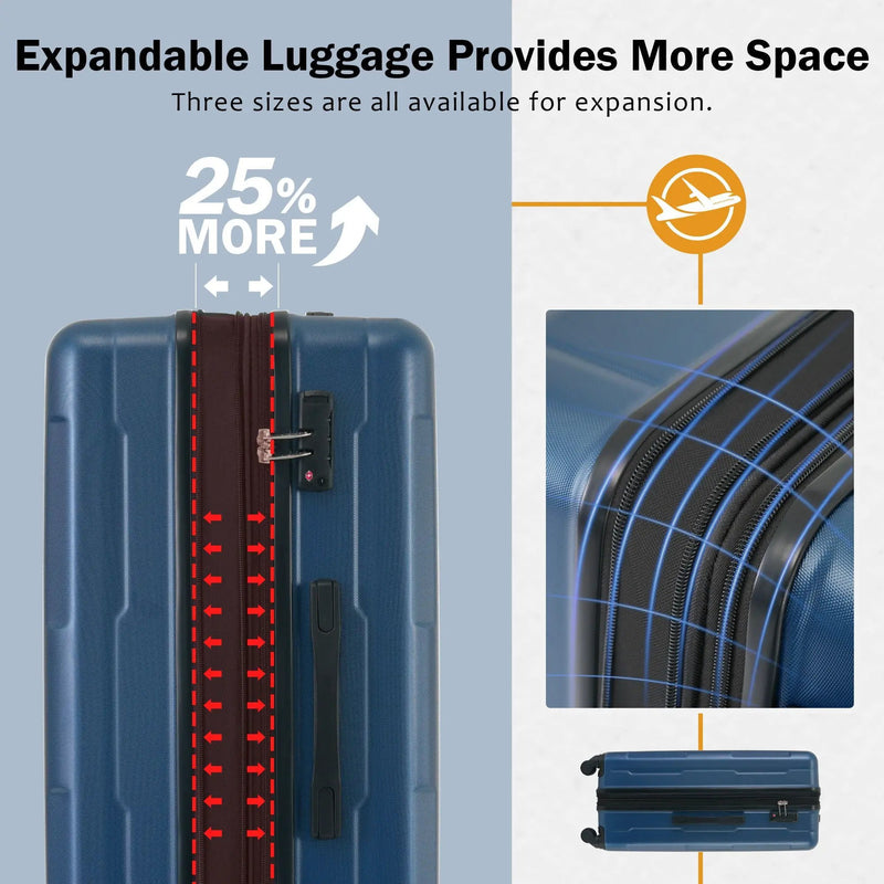 2 Piece Luggage Set With Bags Expanable Spinner Wheels ABS Lightweight Suitcase With Tsa Lock 20" / 28" by HouseOfZazla