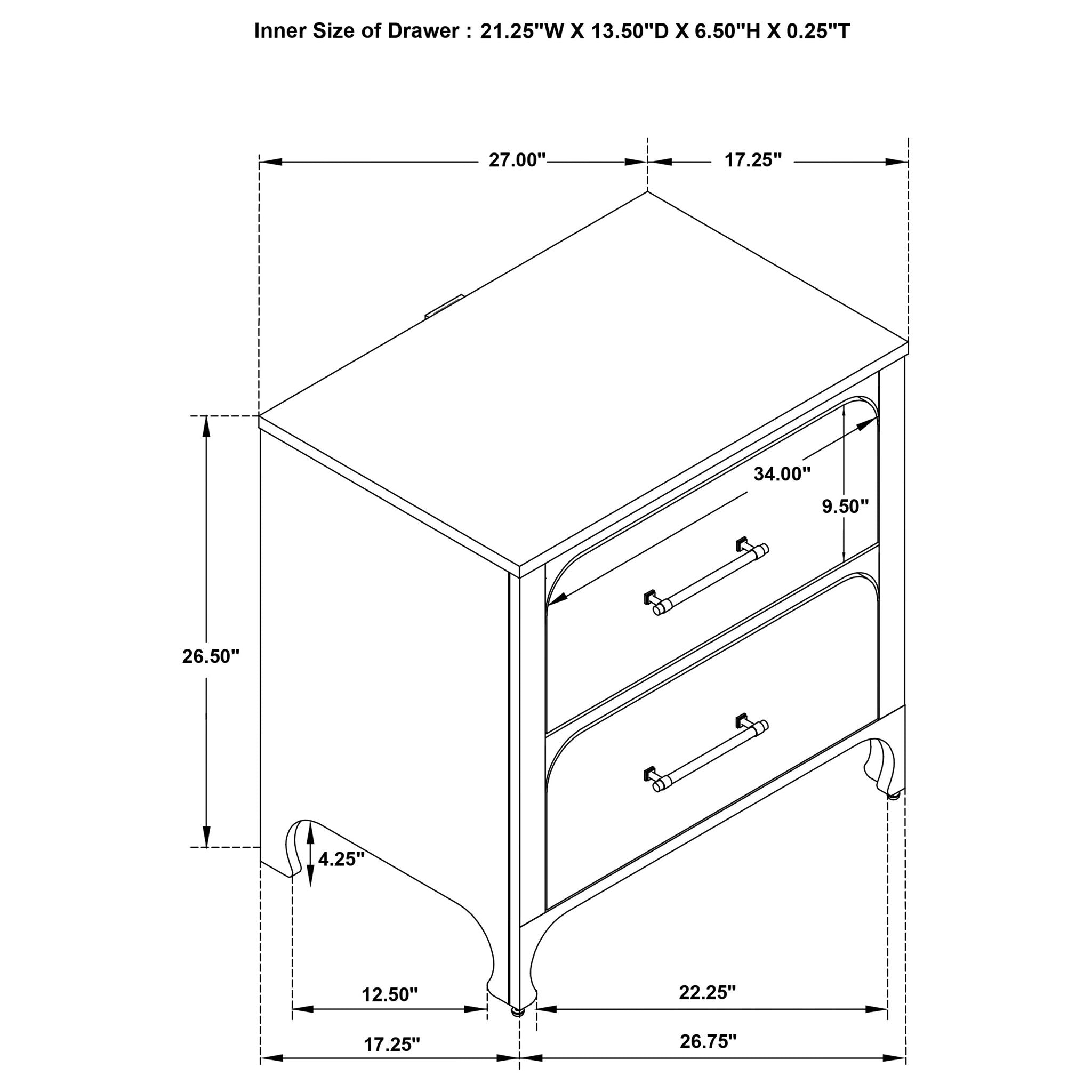 Helena - 2 Drawer Nightstand With Soft Curves - White by HouseOfZazla