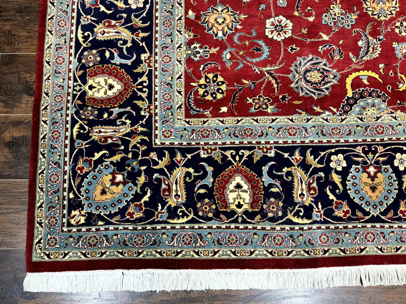 Pak Persian Rug 9x12, Red and Navy Blue, Floral Allover, Hand Knotted Vintage Wool Carpet, Fine 260 KPSI by Jewel Rugs