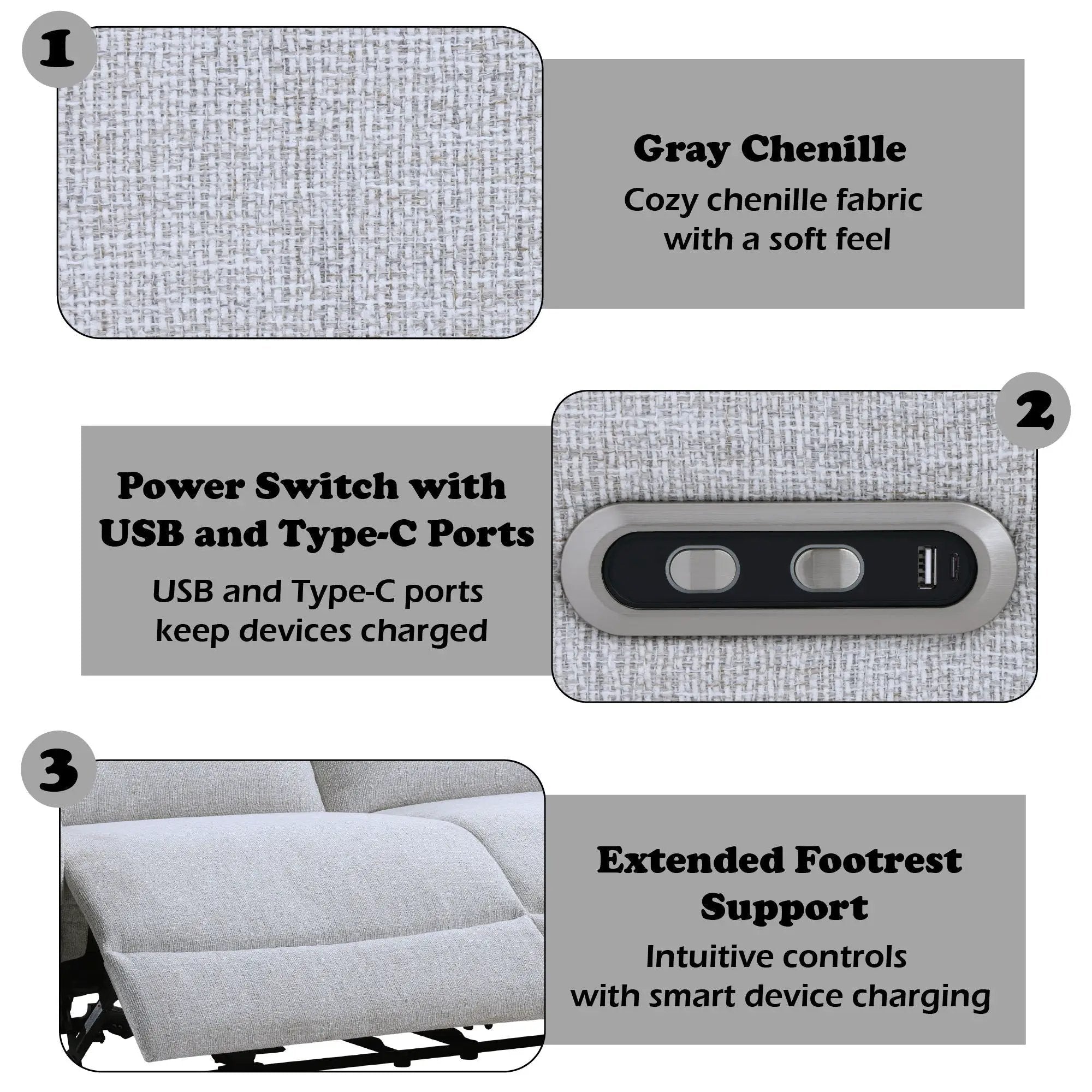Eastre - Power Motion Sofa With USB Port - Gray by HouseOfZazla