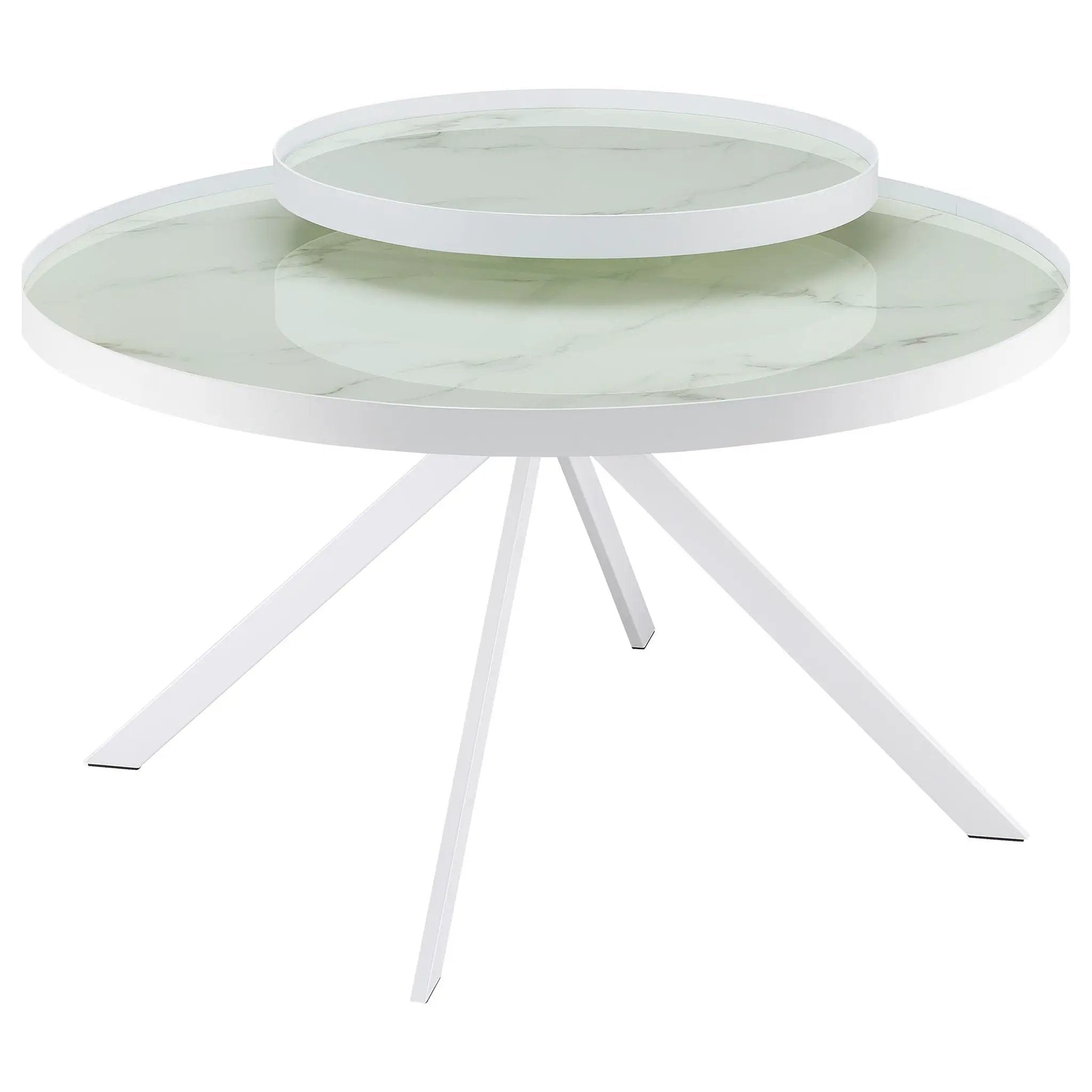 Briggs Round Marble Printed Glass Top Coffee Table White by Unique Piece Furniture
