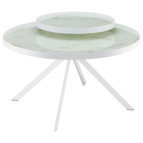 Briggs Round Marble Printed Glass Top Coffee Table White