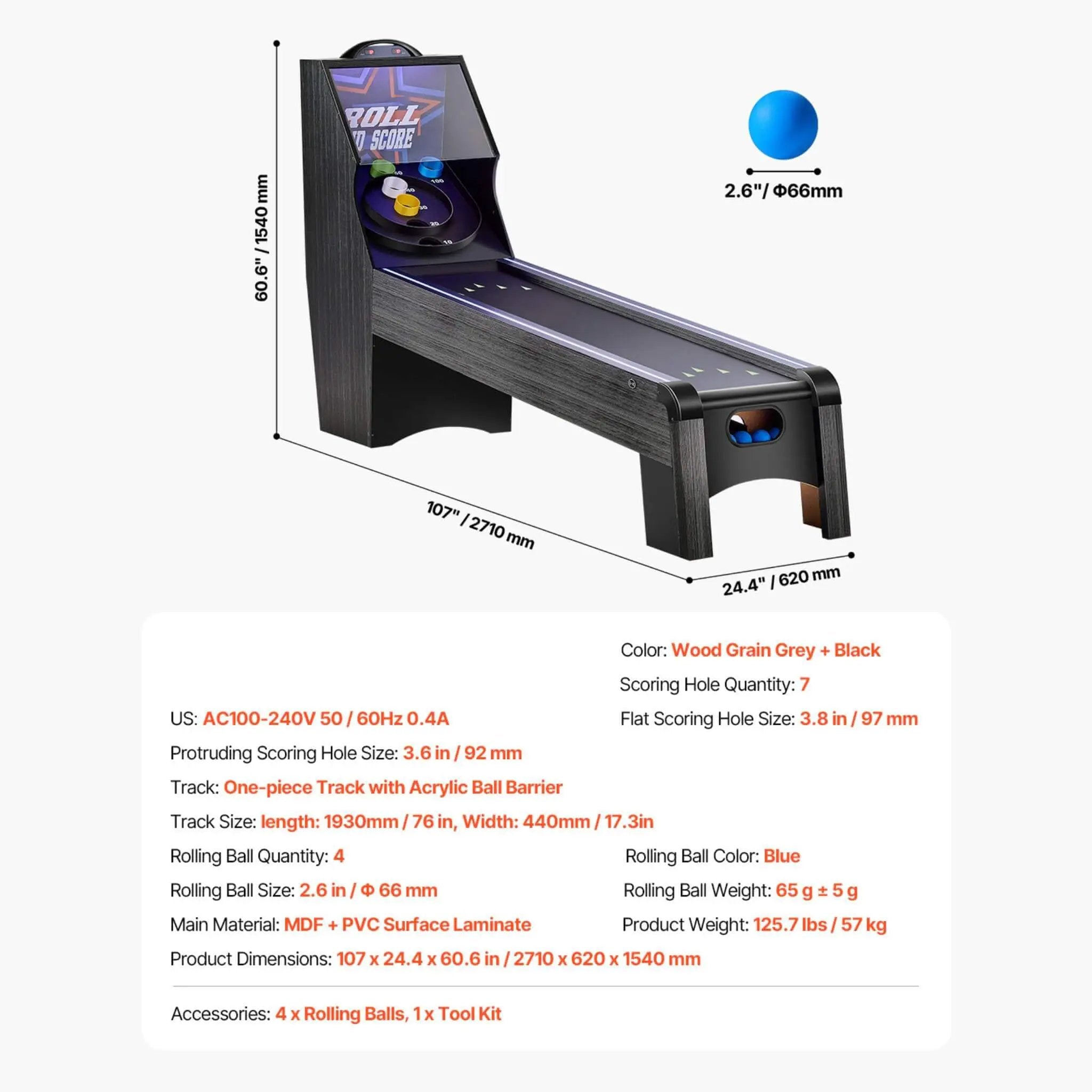 9FT Roll And Score Game Table With Automatic Ball Return (SAK49172) by SAKSBY WHOLESALE